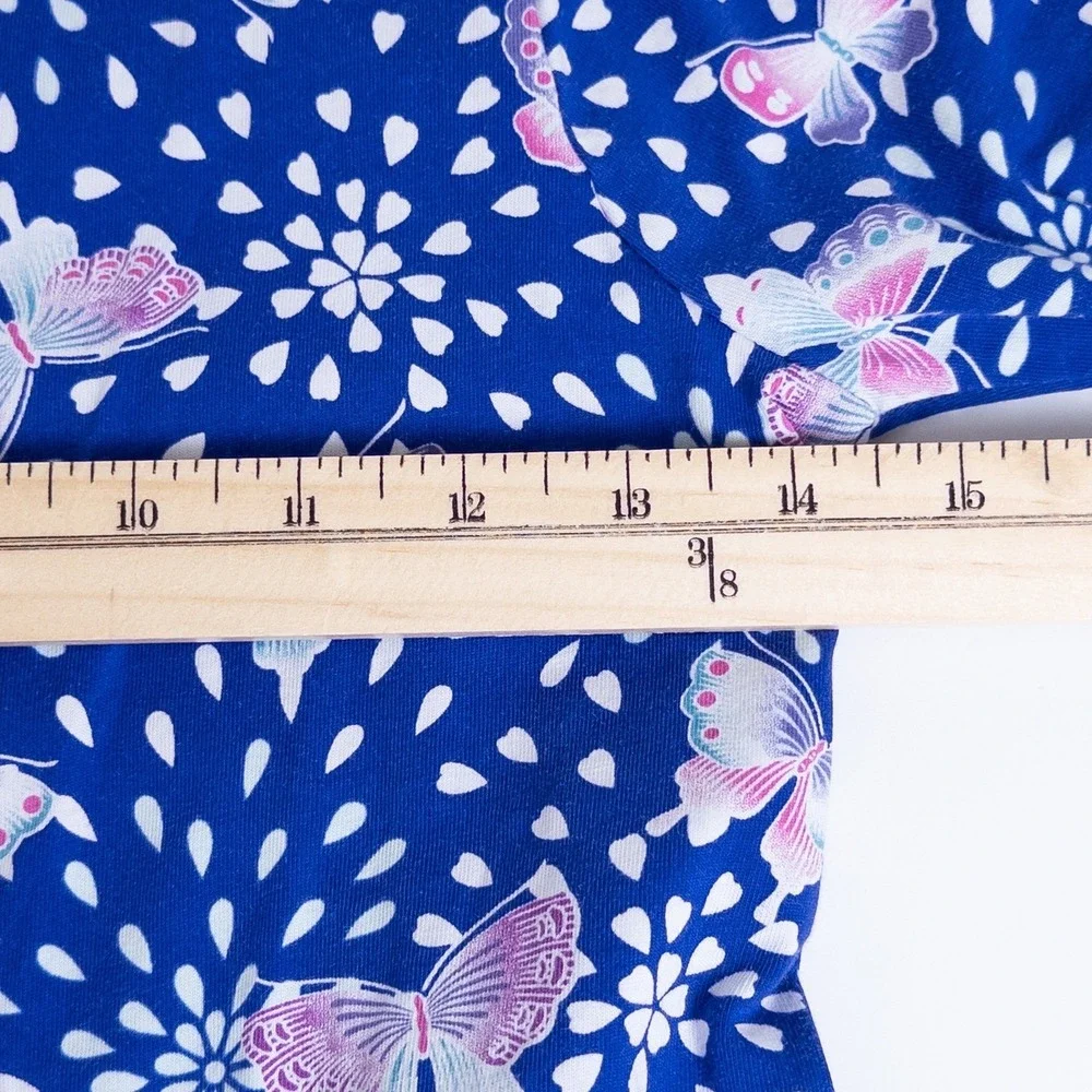 Tea Collection Dress Girls 12 Blue Butterfly Floral Long Sleeve Wrap Neck Cotton